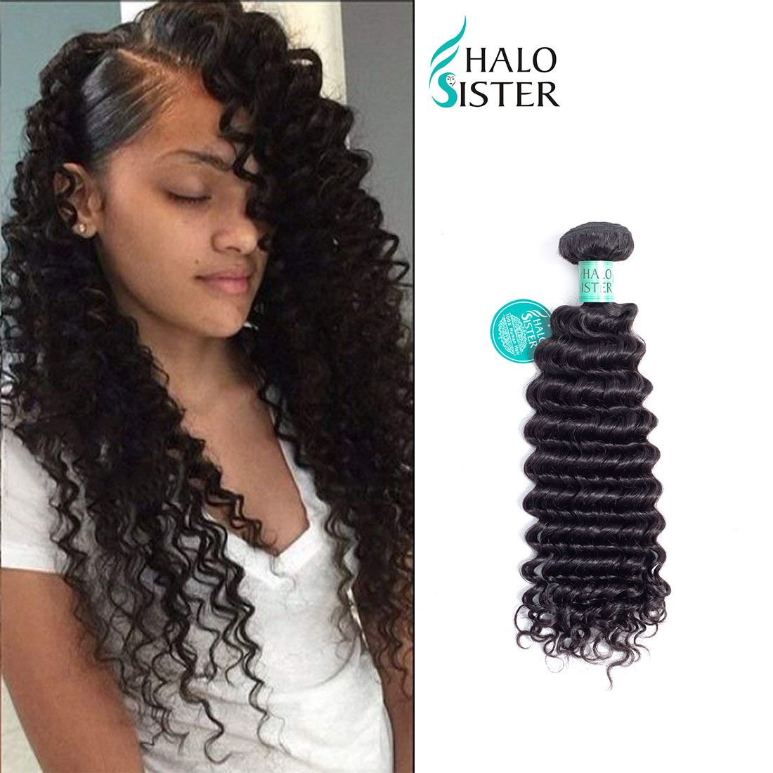Halosister Golden Grade Virgin Brazilian Deep Wave Human Hair Weave