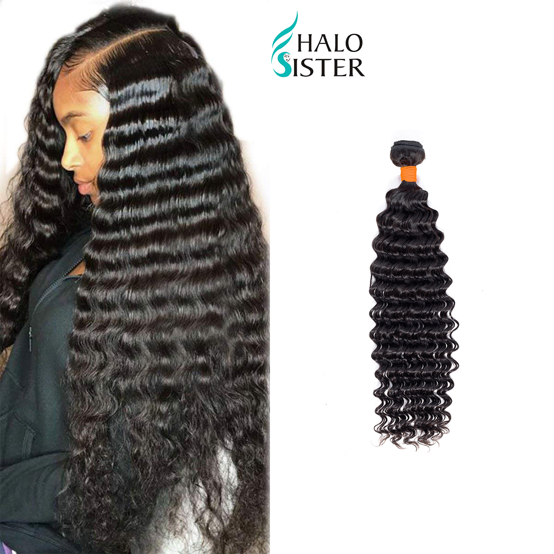 Halosister Diamond Grade Brazilian Virgin Deep Wave Hair Natural Black